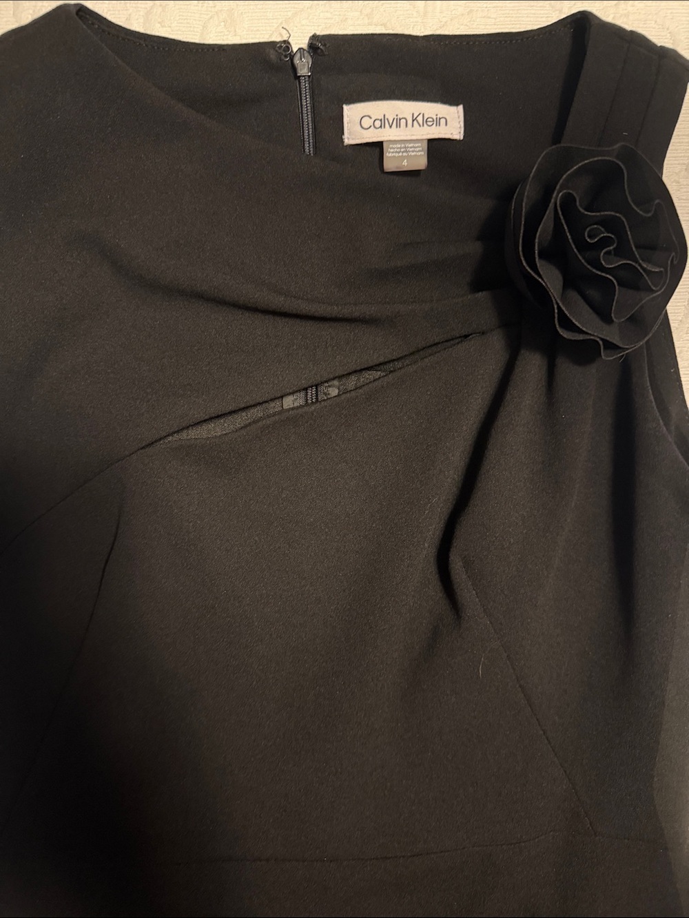Calvin Klein Black Sheath Dress with Rosette. Size 4. - Picture 7 of 8